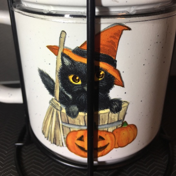 4 Halloween Stackable Black Cat JOL Pumpkin Mugs Vintage Images Kitty - Picture 7 of 9